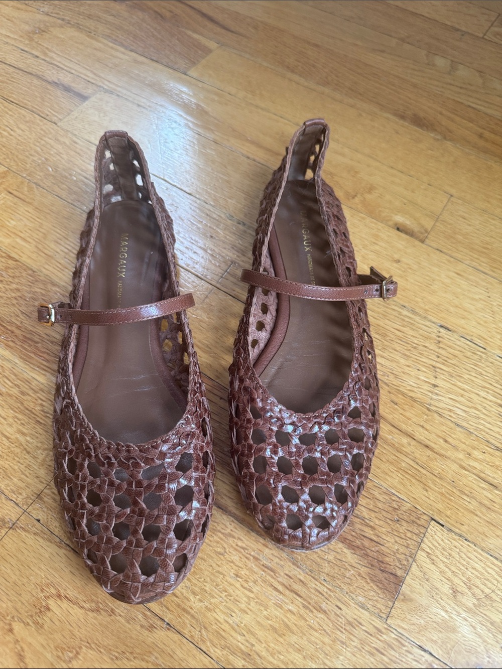 Margaux Brown Woven Mary Jane Flats for Kids